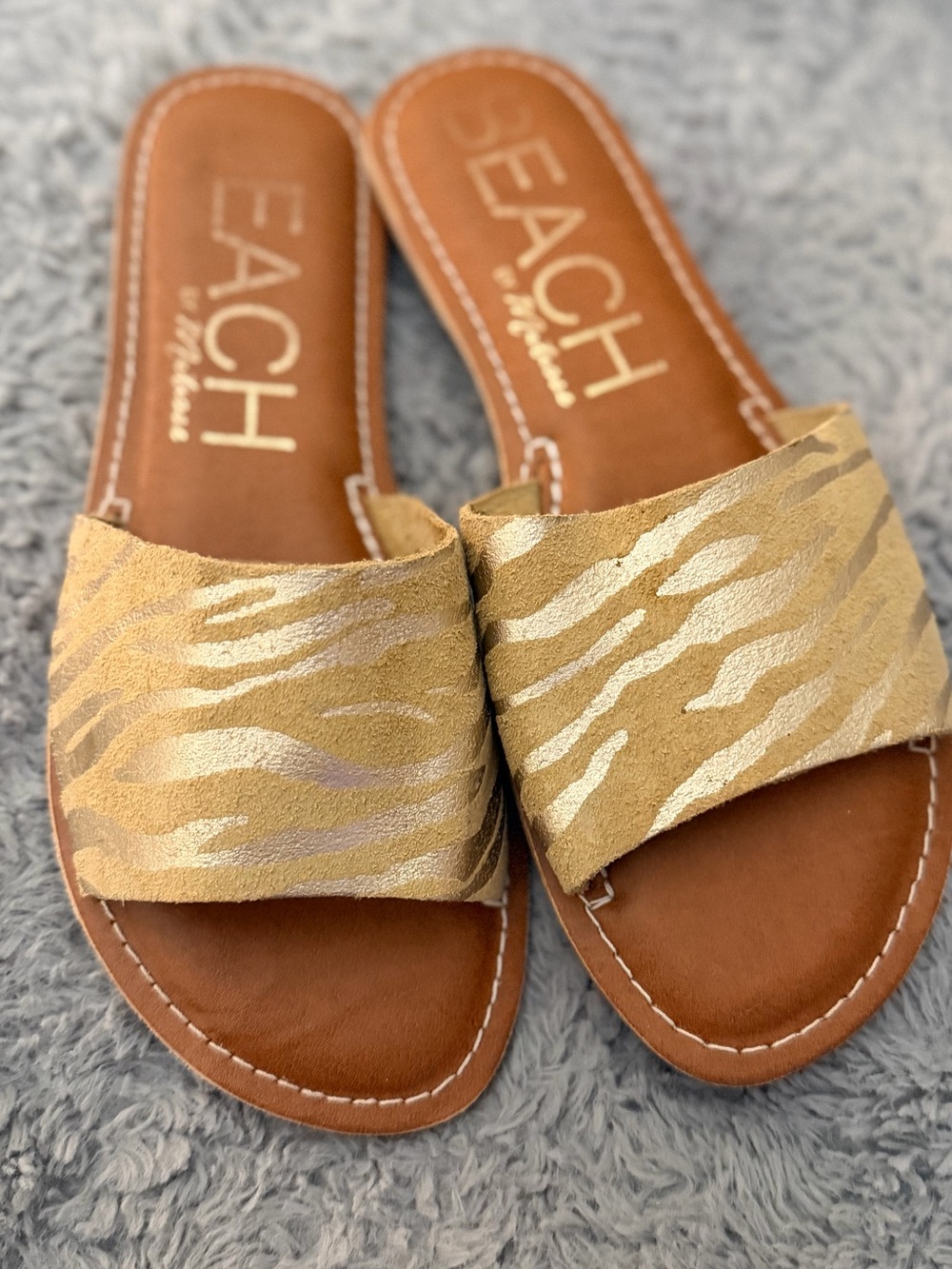 Beach by Matisse Metallic Gold Zebra Slide Sandals for Women